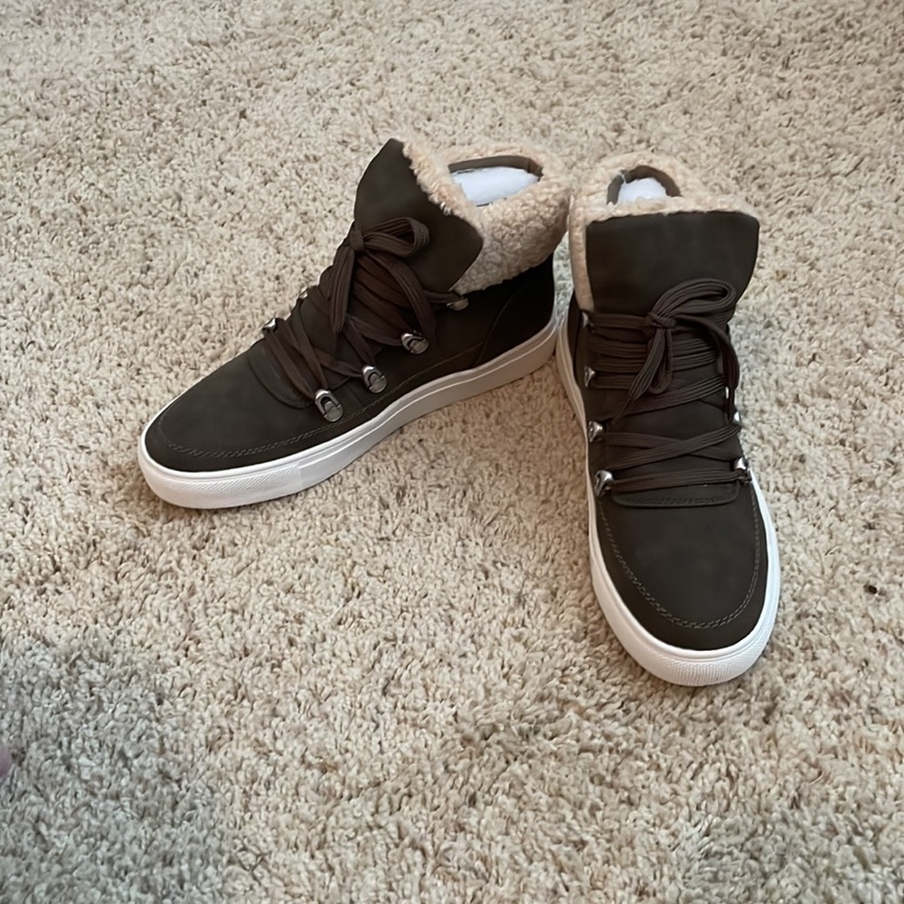 Dark Olive Fur Sneaker Size 7.5